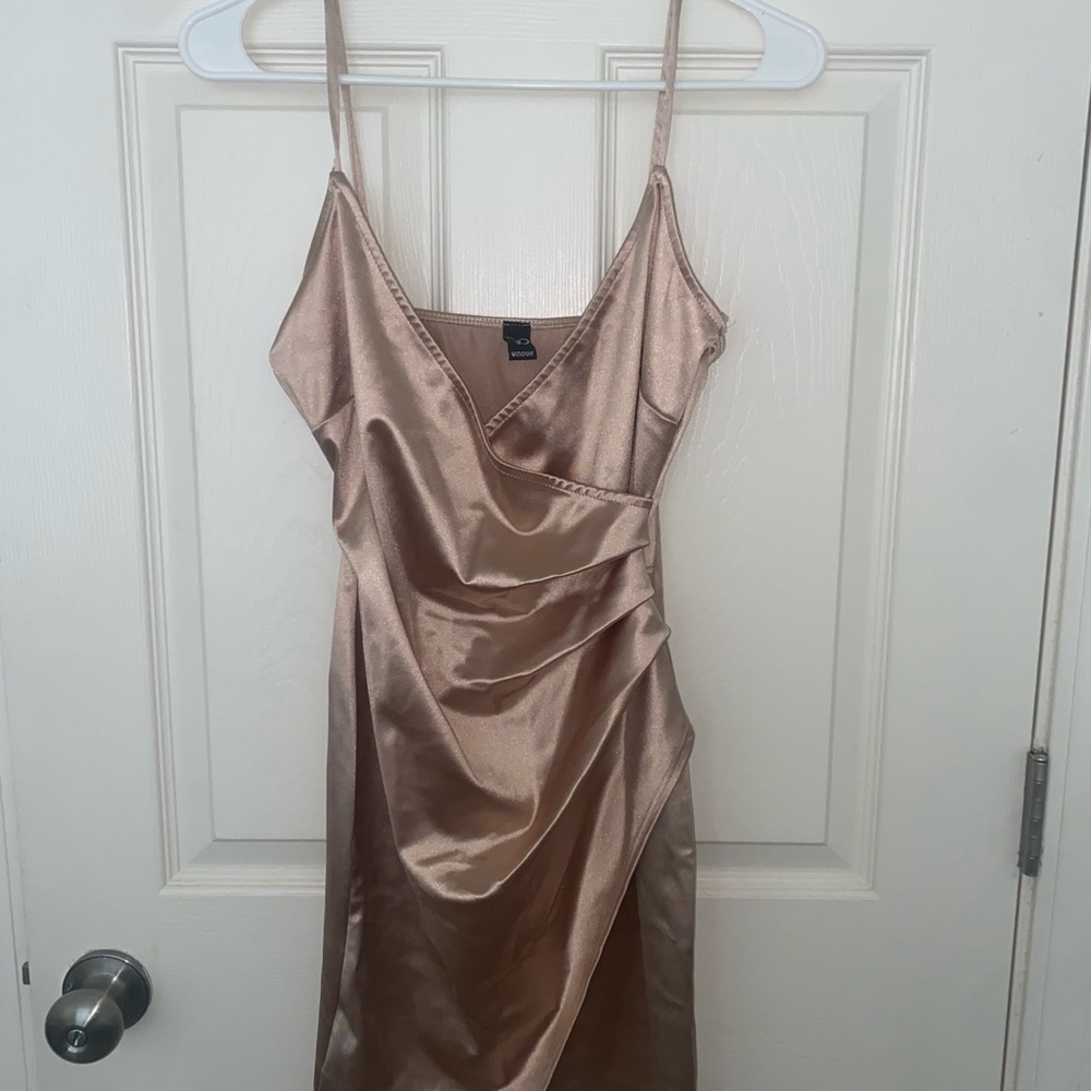 Windsor Chic Gold Satin Slip Dress